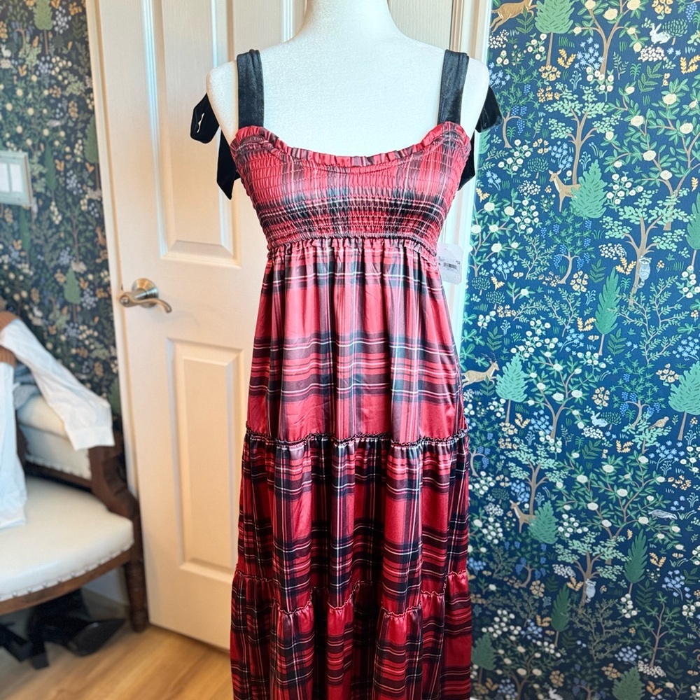 Altar'd State Red and Black Plaid Maxi Dress